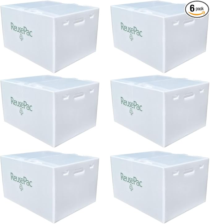 Reusable Foldable Box Corrugated PP Lightweight, Storage Moving Mailing, Heavy Duty Stackable, Tape Free Self-Locking Lid, Handles for Business Home X-Large (6 Pack oWhite 20x16x12 in)