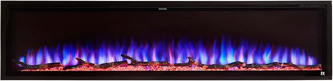 Touchstone Sideline Elite Smart 84” WiFi-Enabled Electric Fireplace - 80050 - in-Wall Recessed - 60 Color Combinations - 1,500W Heater - Black - Log, Crystals & Driftwood