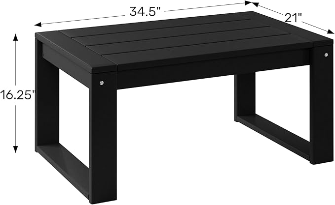WestinTrends Montara Modern Outdoor HDPE Rectangle Patio Coffee Table, Black
