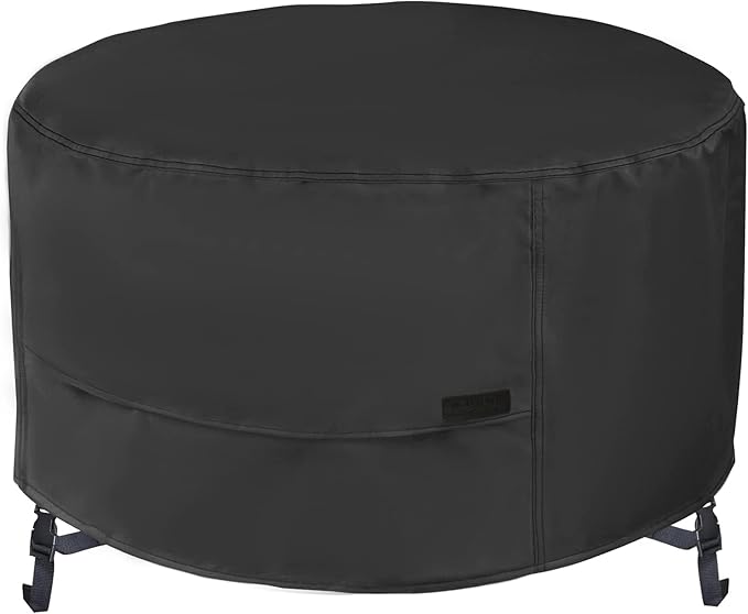 NettyPro Fire Pit Cover Round Waterproof Outdoor Firepit Cover for Gas Propane Fire Pit Table, 28 x 18 inch, Black