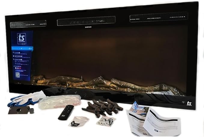 Touchstone Smart Electric Fireplace-The Fury 57" Wide- 4.5" Thin in Wall Recessed-100 Realistic Flame/Ember Bed Color Combos-1,500W Heater-Larger Viewing Area-Alexa/WiFi Enabled