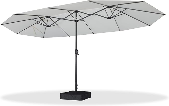 PURPLE LEAF 15ft Patio Market Umbrella with Base Double-Sided Rectangle Outdoor Table Sun Umbrellas with Crank 12 Heavy Duty Sturdy Ribs for Pool Beach Deck Backyard Cream