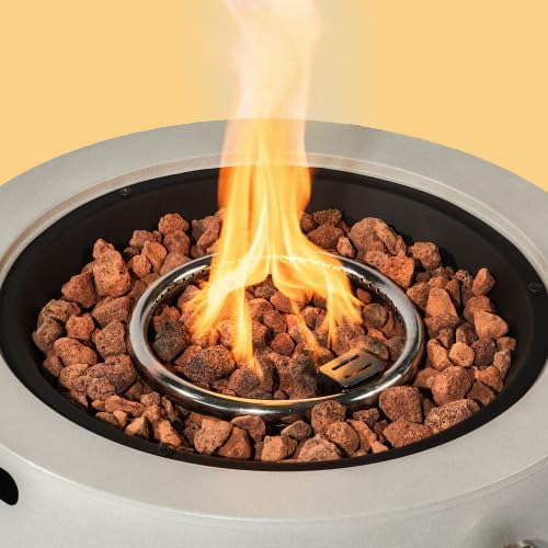 24" Propane Fire Pit, 50000 BTU Round Steel with Durable Concrete Gray Finish, Outdoor Fire Pit Bowl Coffee Table, Smokeless Fire Pits for Outside Patio Deck Garden Backyard, Home Essentials, Grey