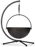 Ash & Ember 42" Cast Iron Cauldron Fire Pit Bowl, Double Hinged Grill Grate with Easy-Lift Handles, Handing Chain and Cauldron Stand, Round Wood Burning Patio Fire Bowl for Backyard Entertainment