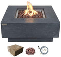 Elementi | Manhattan Gas Fire Pit Cast Concrete 36" Square Fire Table, Outdoor Fire Pit Electronic Ignition | Canvas Cover, Lava Rock Included | Dark Gray (Natural Gas)