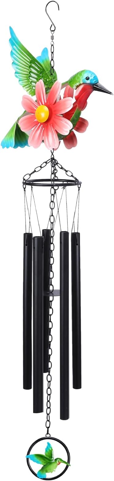 MUMTOP Hummingbird Wind Chimes for Outside, Metal Deep Tone Memorial Sympathy Wind Chime Windchimes with Flower for Patio, Outdoor,Garden,Yard,Window,Home Decor or Gifts for Women