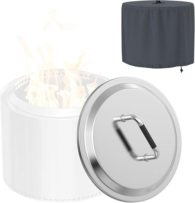 19.7" Fire Pit Lid with Handle for Solo Stove Bonfire 2.0 Fire Pit,Stainless Steel Hard Cover with Grill Cover,Camping Stove Accessories for Other 19.5" Outdoor Low Smoke Stoves
