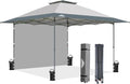 EAGLE PEAK 13x13 Pop up Canopy Tent w/One Wall, Instant Canopy Easy Set up Folding Shelter w/One Privacy Curtain, 169 Square Feet Sun Shade, Light Gray