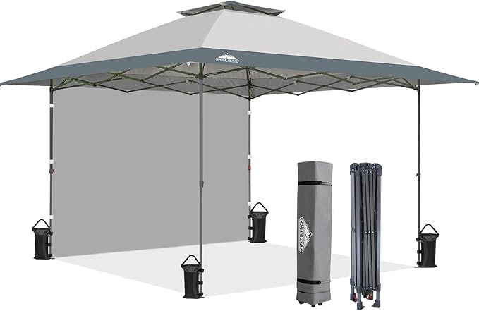 EAGLE PEAK 13x13 Pop up Canopy Tent w/One Wall, Instant Canopy Easy Set up Folding Shelter w/One Privacy Curtain, 169 Square Feet Sun Shade, Light Gray