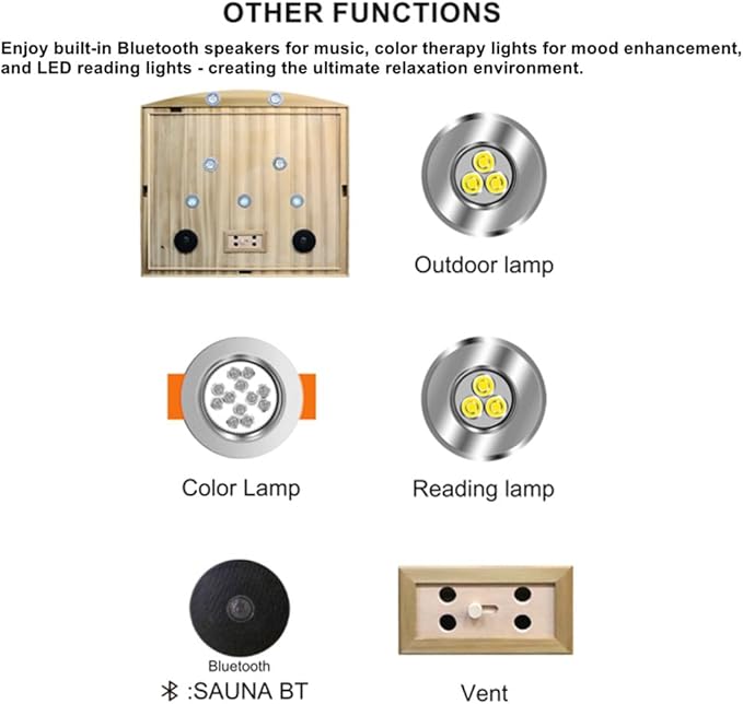 2 Person Low EMF Infrared Sauna for Home, Red Cedar Wood Far Infrared Saunas, 1750watt Indoor Personal Sauna Room with Door Heating Panels, Glass Door, Blue-tooth, Dual Control, Outdoor Lamps