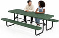 Commercial Heavy-Duty Metal Picnic Table - ADA Compliant, Adjustable Seats, Umbrella Hole (Green, 8' Rectangular, Punched Steel)