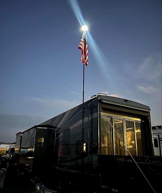 PPQ Premium Ivory Flag Light - Solar Powered, 136 LED, 10000h Lifespan for 15-25 Ft Poles, Waterproof, Auto On/Off Dusk to Dawn