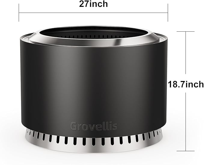 27 inch Smokeless Fire Pit with Waterproof Cover, Stainless Steel Outdoor Smokeless Firepit, Wood Burning Fire Pits for Camping, Bonfire,Low Smoke Firepit for Outside
