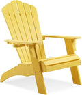 Psilvam Adirondack Chair, Oversized Poly Lumber Fire Pit Chair with Cup Holder, 350Lbs Support Patio Chairs for Garden, Weather Resistant Outdoors Seating, Relaxing Gift for Father & Mother (Yellow)