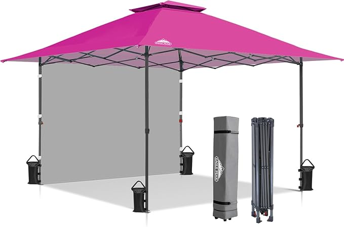 EAGLE PEAK 13x13 Pop up Canopy Tent w/One Wall, Instant Canopy Easy Set up Folding Shelter w/One Privacy Curtain, 169 Square Feet Sun Shade, Light Pink