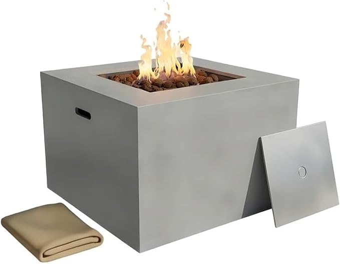 32" Smokeless Outdoor Alloy Steel Fire Pit Table w/Lid, All in One Propane Fire Table, Square Patio Firepit Table 50,000 BTUs, Lava Rocks, Weatherproof Cover, CSA Certified, for Outside Patio