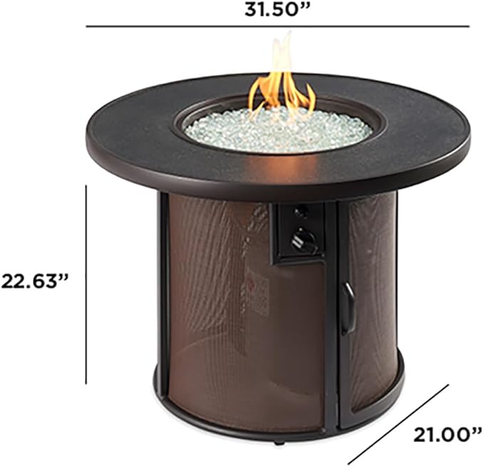 Outdoor GreatRoom Co Propane Fire Pit Table - Stonefire Gas Fire Pits for Outside Patio - 31" Round Composite Firepit Fire Table, Matching Tabletop Cover, Aluminum Frame Mesh Base, 55,000 BTU - Brown