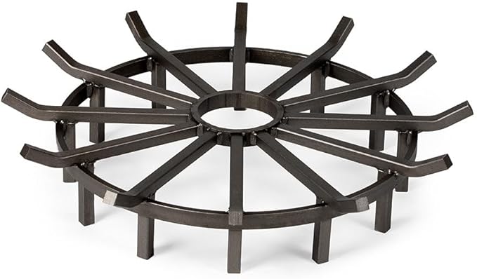 Ash & Ember 28" Wagon Wheel Fire Grate, High-Efficiency Smoke-Free Fireplace Log Grate, Decorative Wood Burning Lifted Grate Pit, Sandblasted Steel with Light Oil Coating