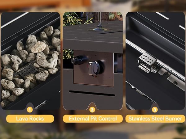 Aoxun 40 Inch Outdoor Propane Fire Pit - 50,000 BTU Gas Fire Pit Table with Lava Rocks, Patio Heater Rectangle Fire Table with Removable Lid & Waterproof Cover for Deck, Backyard, Garden, Black