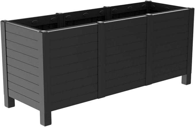 Tierra Verde 17-Inch x 48-Inch Raised Garden Trough Box with Tool-Free Connect System and Crafted from Recycled Materials, for Patios or Decks, Black