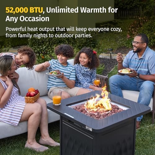 EAST OAK 32" Outdoor Propane Fire Pit Table | 52,000 BTU Gas Fire Pit Table for Outside with Magnetic Lid | Storage Basket & Lava Rocks | CSA Certified for Patio, Garden & Backyard | Black