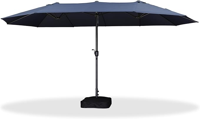 PURPLE LEAF 15ft Patio Market Umbrella with Base Double-Sided Rectangle Outdoor Table Sun Umbrellas with Crank 12 Heavy Duty Sturdy Ribs for Pool Beach Deck Backyard Navy Blue