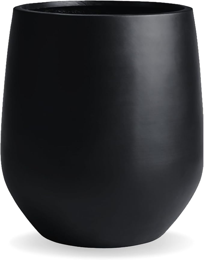 16.5" H x 15" D Corso Fiberstone Round Tapered Planter - Christmas Tree Planter, Smooth Finishes, Weather Resistant for Indoor & Outdoor Use, 2 Extra Coco Mats (Black, 11.5" Pot Opening)