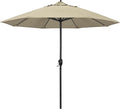 California Umbrella 9' Rd Aluminum Patio Umbrella, Crank Lift, Auto Tilt, Black Finish, Sunbrella Antique Beige