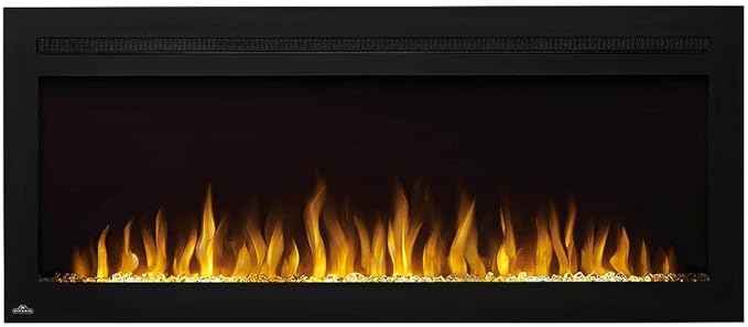 Napoleon Purview 50 - NEFL50HI - Wall Hanging Electric Fireplace, 50-in, Black, Glass Front, Glass Crystal Ember Bed, 3 Flame Colors, Use with or Without Heat