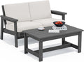 SERWALL Outdoor Loveseat, Grey Frame and Khaki Cushion
