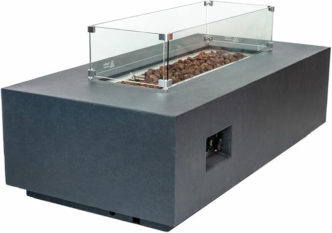 AMS Creations | Chelsea 55 inch Rectangular Wavy Dark Gray Concrete GFRC Natural Gas Fire Table Pit