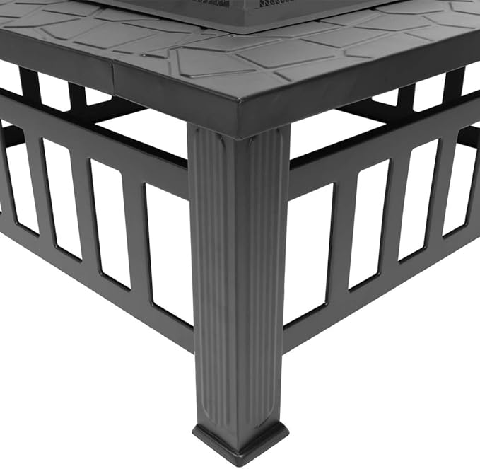 VINGLI 32in Wood Fire Pit with Mesh Lid and Fire Poker, Portable Outdoor Fireplace Burning FirePit for Chrismas Backyard Patio Outside Picnic BBQ Party