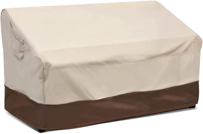 VAILGE 2-Seater Heavy Duty Patio Deep Bench Loveseat Cover, 100% Waterproof Outdoor Deep Sofa Cover, Lawn Patio Furniture Covers with Air Vent, Small (Deep), Beige & Brown