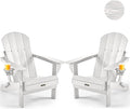 Ciokea Folding Adirondack Chair 2 Pack, Patio Adirondack Chair Weather Resistant, Plastic Fire Pit Chair with Cup Holder, Lawn Chair for Outdoor Porch Garden Backyard Deck (White)