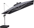 PURPLE LEAF 11 Feet Double Top Deluxe Solar Powered LED Square Patio Umbrella Offset Hanging Umbrella Outdoor Market Umbrella Garden Umbrella, Grey