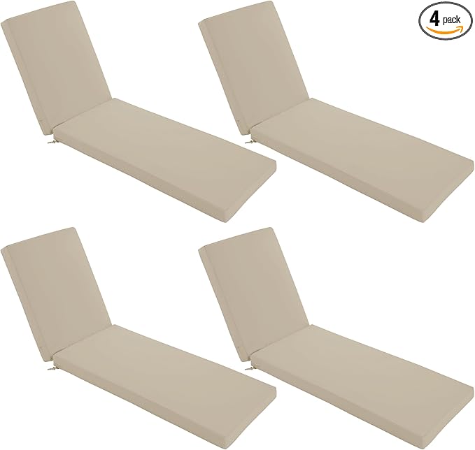 Chaise Lounge Cushions Outdoor Set of 4 - Waterproof and Fade Resistant Sun Lounger Replacement Cushion - Patio Lounger Pads with Removable Cover for Pool, Deck, Lawn, 72 x 21 x 3 Inch, Cream