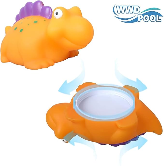 WWD POOL Pool Chlorine Floater, Floating Pool Chlorine Dispenser (Yellow Dinosaur), Fits 1 and 3 Inch Tablets for Large and Small Pools, Spa, Hot Tub