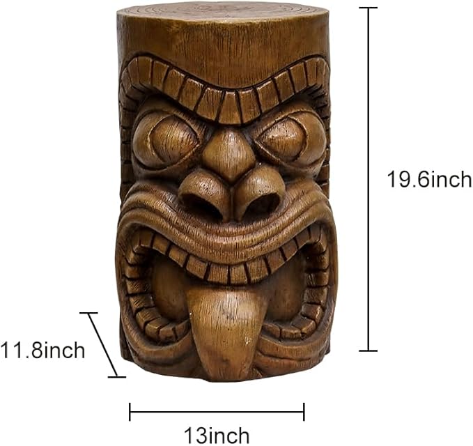 SKYFIRE Outdoor Decorative Sculpture - The Grande Tiki God Kanaloa Teeth Indoor Ornamental Outdoor Table Statues for Garden, Patio, Backyard, Lawn, House, Office Decor -19.6"H Concrete Stool End Table