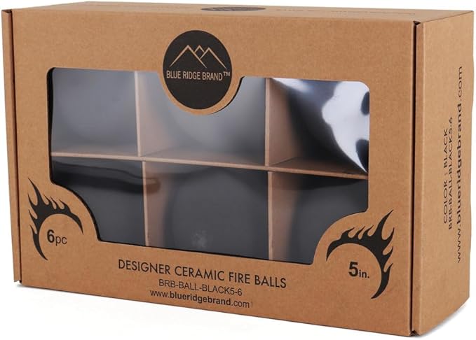 Ceramic Fire Balls - Uniform 5" Lava Rock for Fire Pits - Propane & Gas Fire Pits and Fireplace - Ceramic Spheres for Outdoor and Indoor Use - Natural Lava Stones - (6-Pack, Black)
