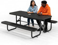OUTTANS Commercial Heavy-Duty Metal Picnic Table - ADA Compliant, Adjustable Seats, Umbrella Hole (Black, 6' Rectangular, Punched Steel)