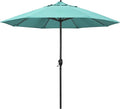 California Umbrella 9' Rd Aluminum Patio Umbrella, Crank Lift, Auto Tilt, Black Finish, Sunbrella Aruba