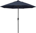 California Umbrella 9' Rd Aluminum Patio Umbrella, Crank Lift, Auto Tilt, Black Finish, Sunbrella Indigo
