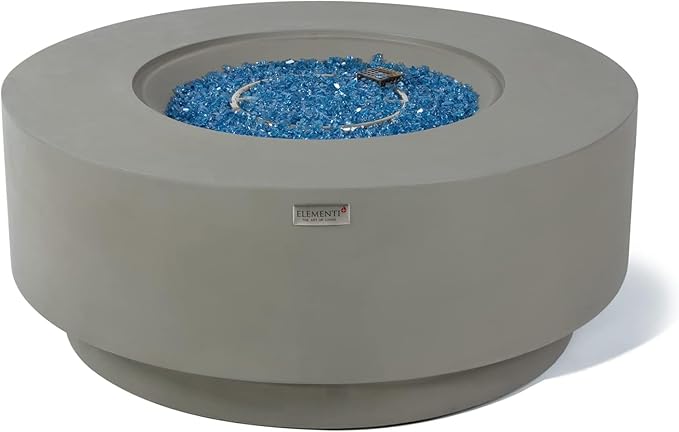AMS Fireplace | Elementi Plus | Colosseo | Round Light Gray Concrete Natural Gas Fire Table Pit (Natural Gas)