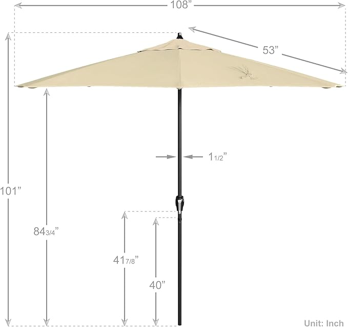 California Umbrella 9' Rd Aluminum Patio Umbrella, Crank Lift, Auto Tilt, Black Finish, Sunbrella Canvas
