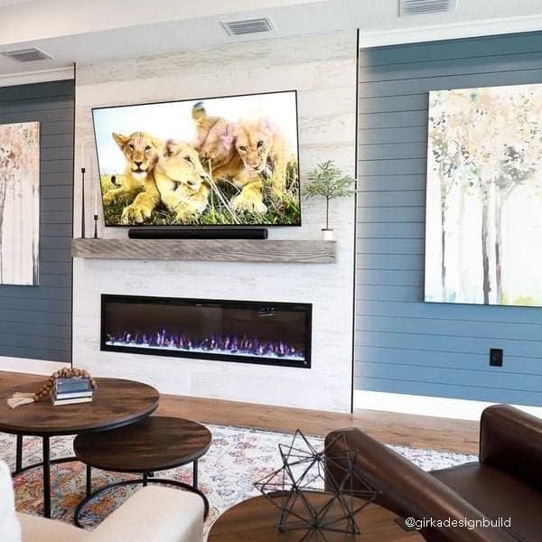 Touchstone Sideline Elite Smart 84” WiFi-Enabled Electric Fireplace - 80050 - in-Wall Recessed - 60 Color Combinations - 1,500W Heater - Black - Log, Crystals & Driftwood
