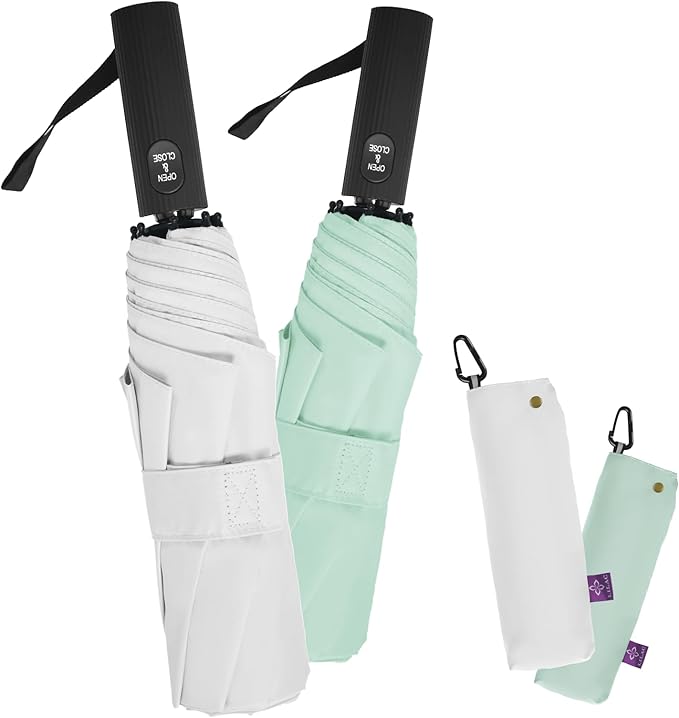UV Travel Umbrella for Sun Protection & Rain, Compact Windproof Folding, Refined craftsmanship, Auto Open/Close, 43" Canopy with color coating, UPF 100+ UV Blocking, TSA Approved