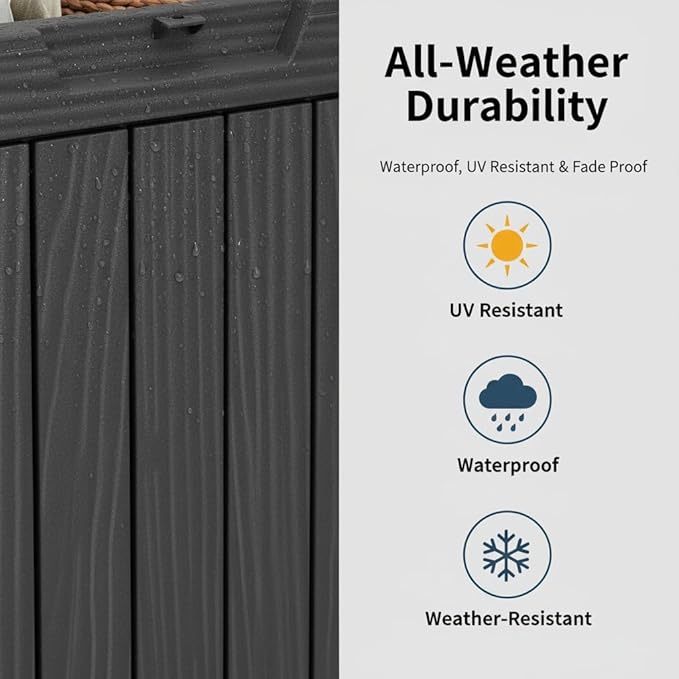 45 Gallon Lockable Deck Box for Indoor & Outdoor Storage, All-Weather Water Resistant Chest for Garage, Toys, Holiday Decor, Patio Cushions & Tools