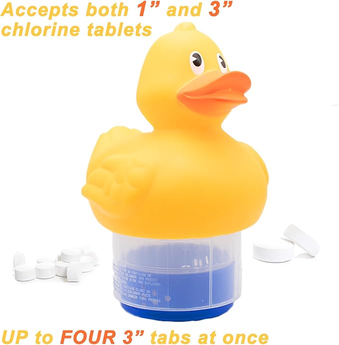 WWD POOL Pool Chlorine Floater, Floating Pool Chlorine Dispenser (Duck), Fits 1 and 3 Inch Tablets for Large and Small Pools, Spa, Hot Tub