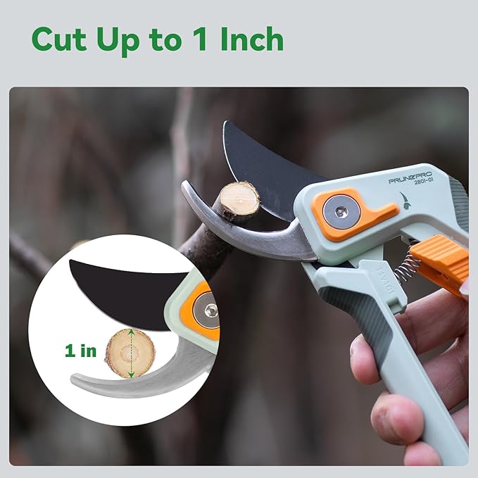 PrunePro 8" Professional Pruning Shears for Gardening Bypass Hand Pruner Stainless Steel Sharp Garden Scissors Plant Flower Rose Garden Clipper Green & Orange