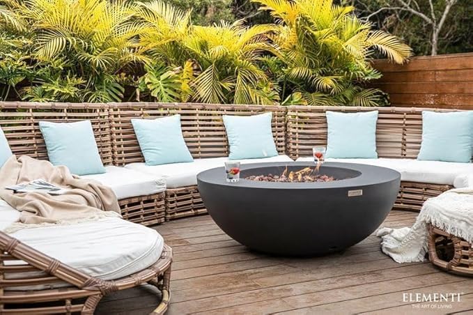 Elementi Lunar Bowl Cast Concrete Fire Table, Outdoor Fire Pit Fire Table Patio Furniture, Dark Gray (Natural Gas)